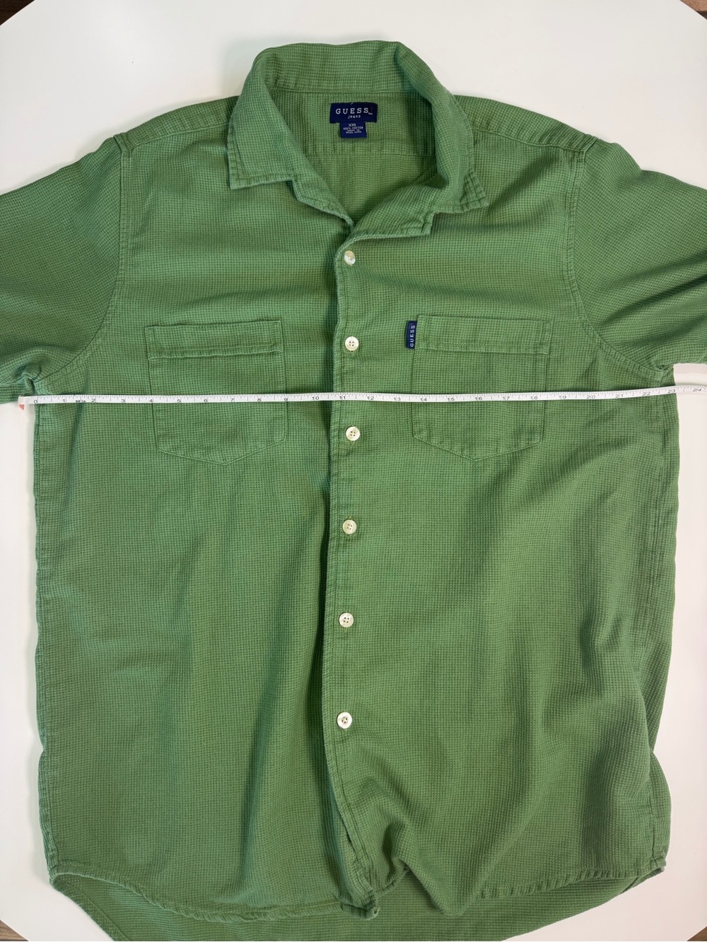 Vintage 90's Guess Jeans USA Men's XXL Green Waffle Camp Shirt Made In Hong Kong - Picture 7 of 10